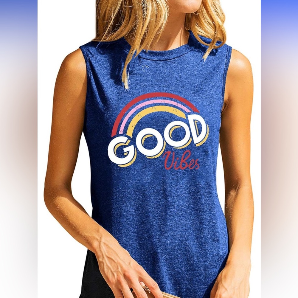 Blue Sleeveless shirt with 'Good Vibes' Print new size medium